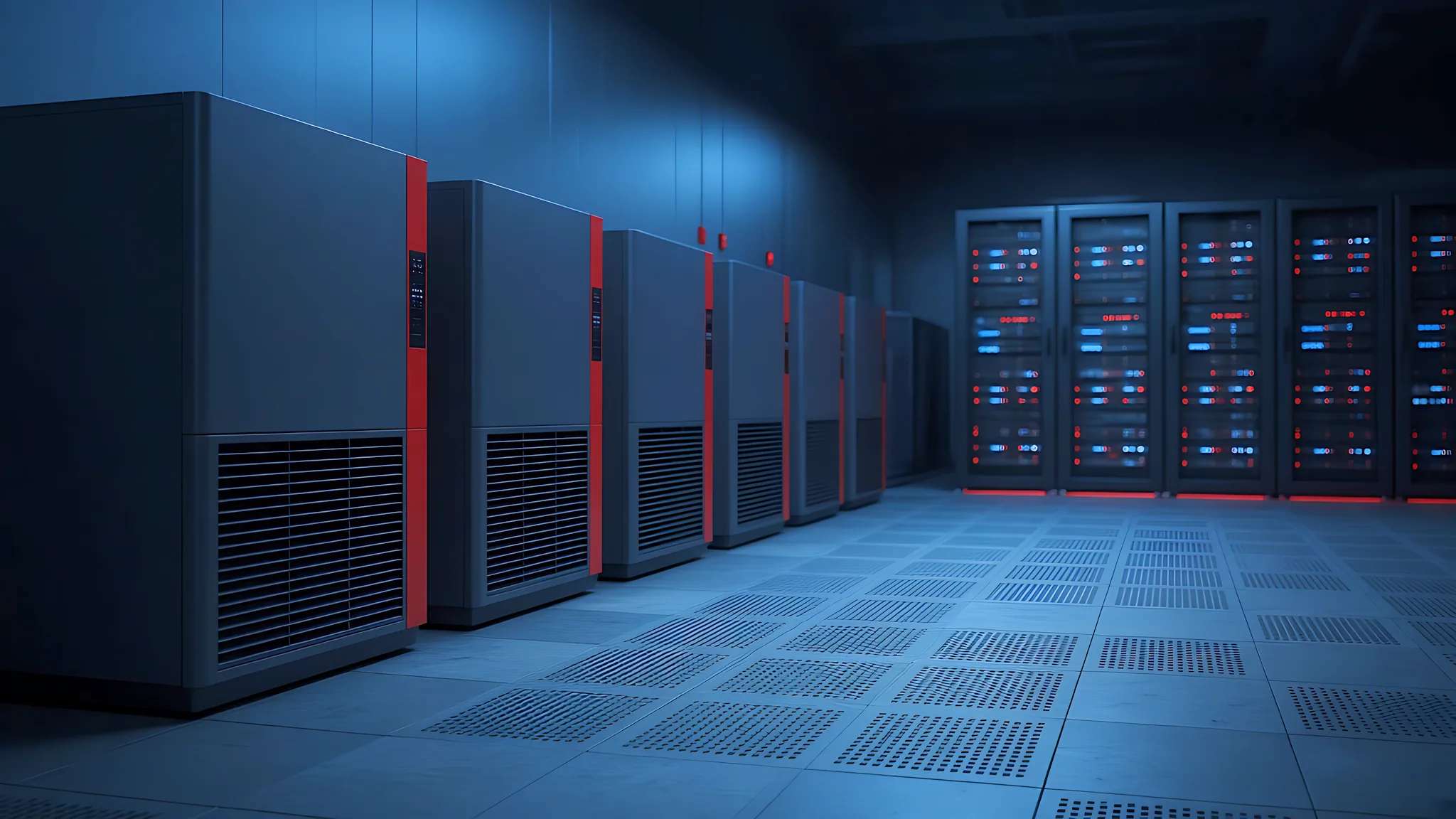 Cooling units and raised floor in a data hall
