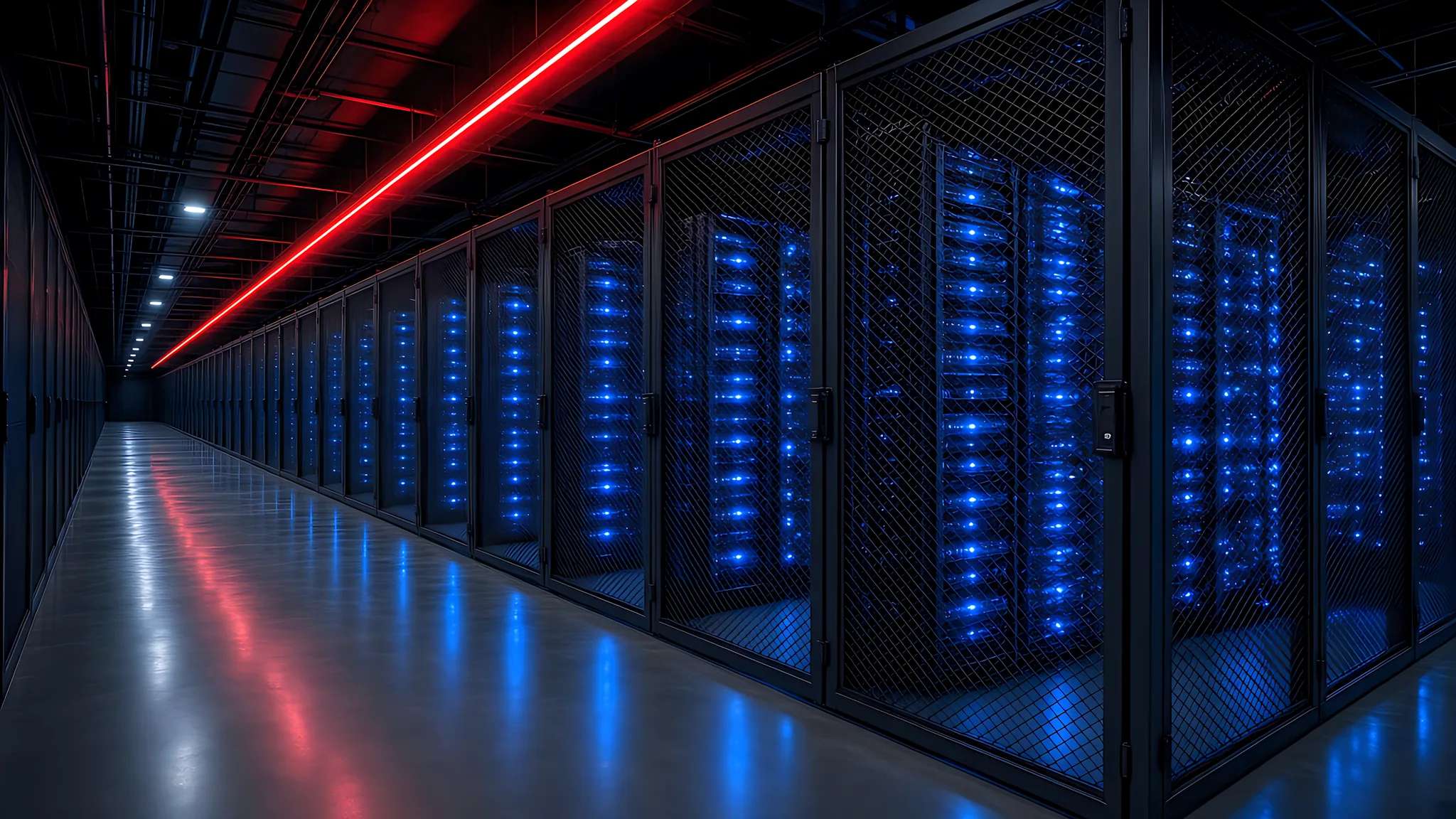 Aisle of secure private colocation cages